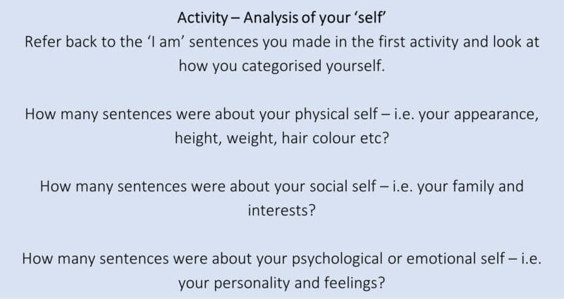 Activity – Analysis of your ‘self’ Activity – Analysis of your ‘self’