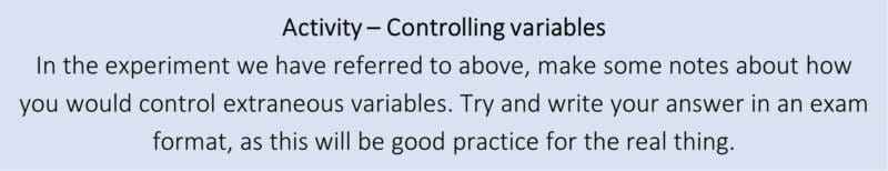 Activity – Controlling variables Activity – Controlling variables