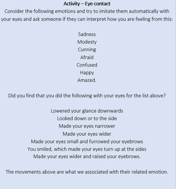 Activity – Eye contact Activity – Eye contact