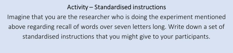 Activity – Standardised instructions Activity – Standardised instructions