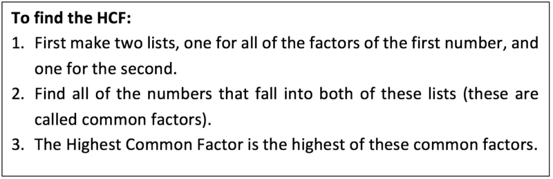 Factors and multiples Find the Highest Common Factor